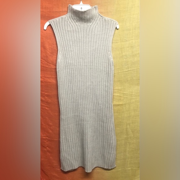 Mock neck ribbed sleeveless Cloth grey sweater dress - Picture 1 of 5